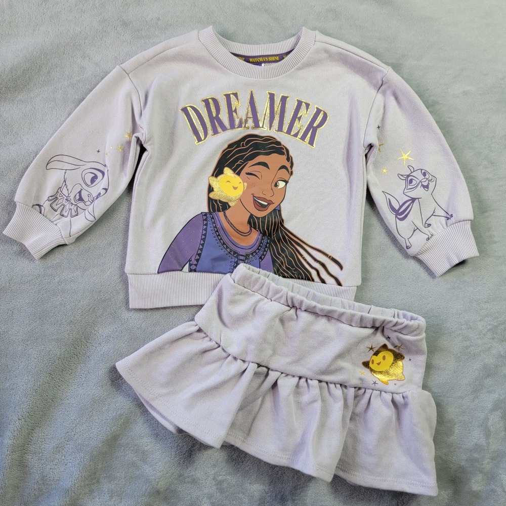 Disney Wish Asha Dreamer Sweatshirt and Skort Set Girls 2T Purple Gold Foil Star